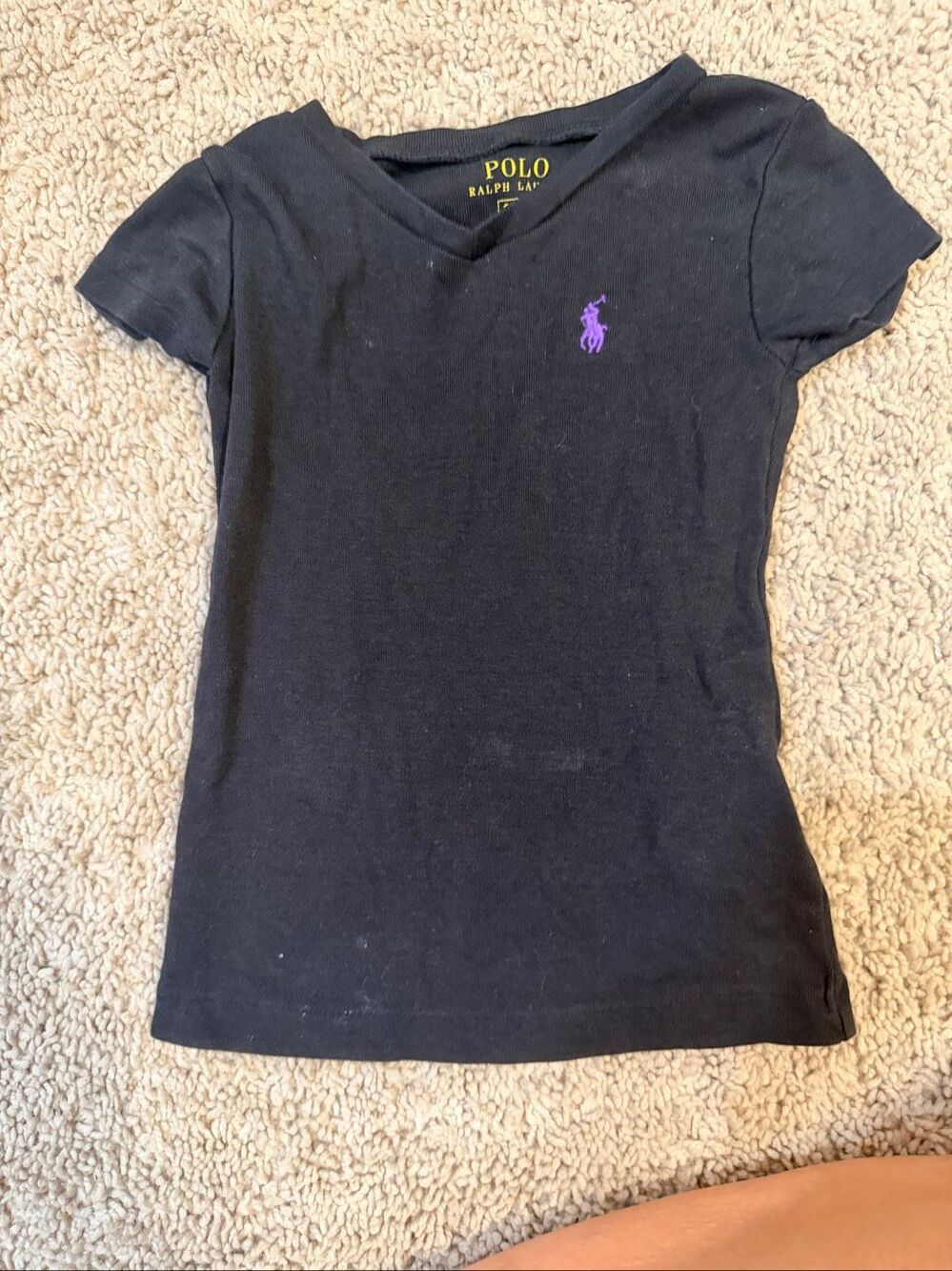 Polo Ralph Lauren Girls Black V-Neck Short Sleeve Logo Tee T-Shirt Size 3T